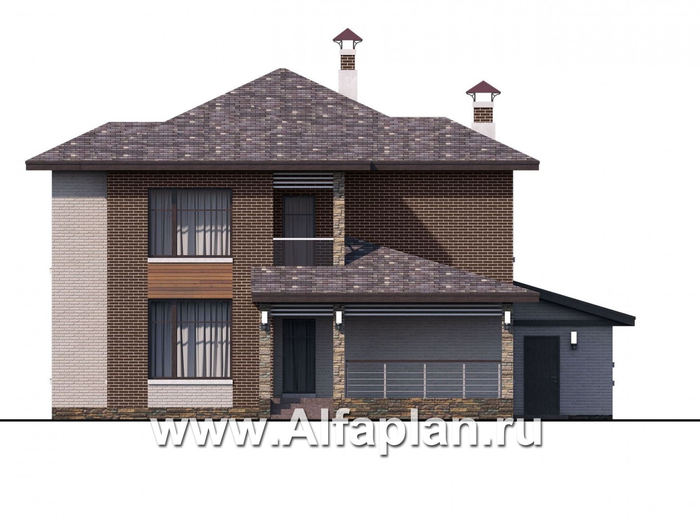 Проекты домов Альфаплан - «Эридан» - современный стильный дом с террасой и гаражом - изображение фасада №4