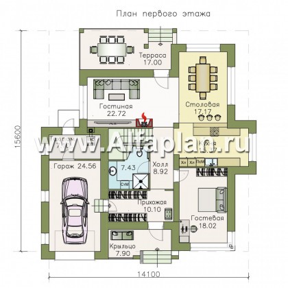 Проекты домов Альфаплан - «Эридан» - современный стильный дом с террасой и гаражом - превью плана проекта №1