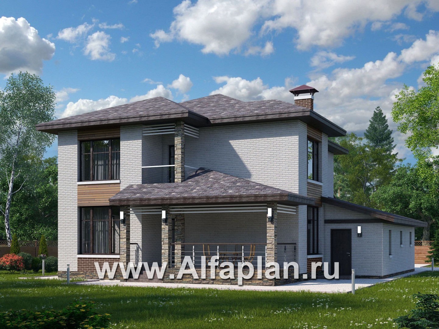 Проекты домов Альфаплан - «Эридан» - современный стильный дом с террасой и гаражом - дополнительное изображение №1
