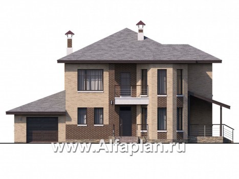 Проекты домов Альфаплан - «Статус» - современный комфортный дом с гаражом и террасой - превью фасада №1