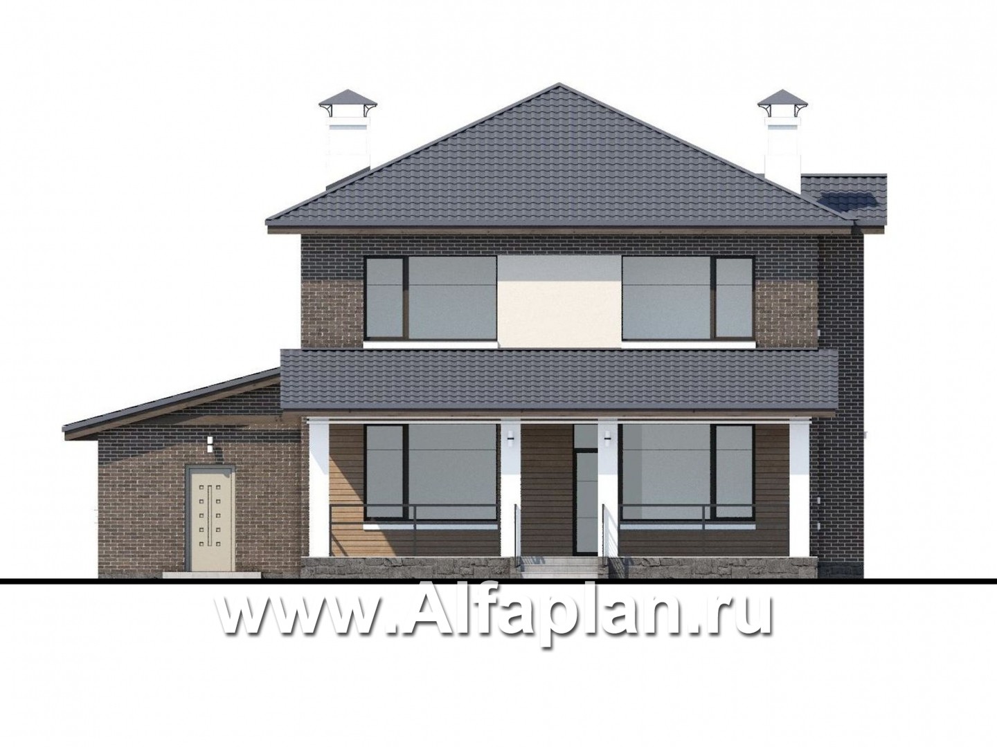 Проекты домов Альфаплан - «Новый поворот» - комфортный двухэтажный дом с гаражом - изображение фасада №4