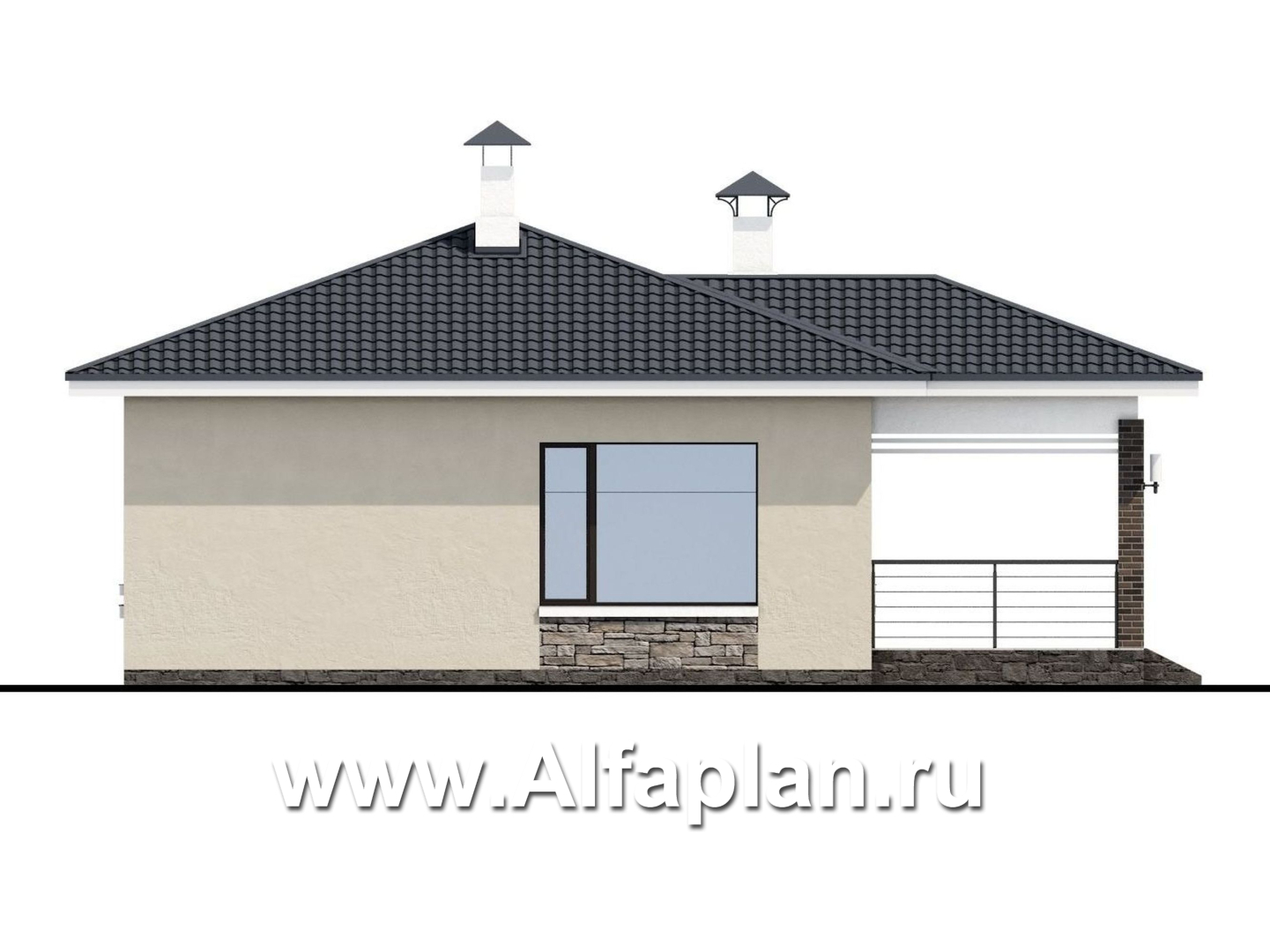 «Аэда» - проект одноэтажного дома, 2 спальни, с остекленной верандой, в современном стиле - фасад дома