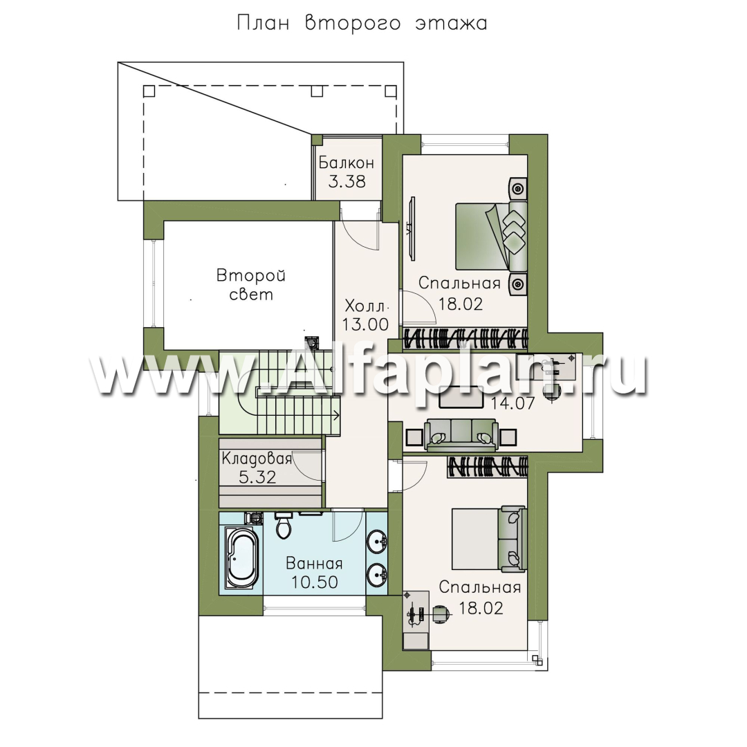 Проекты домов Альфаплан - «Эридан» - современный стильный дом с двусветной гостиной - изображение плана проекта №2