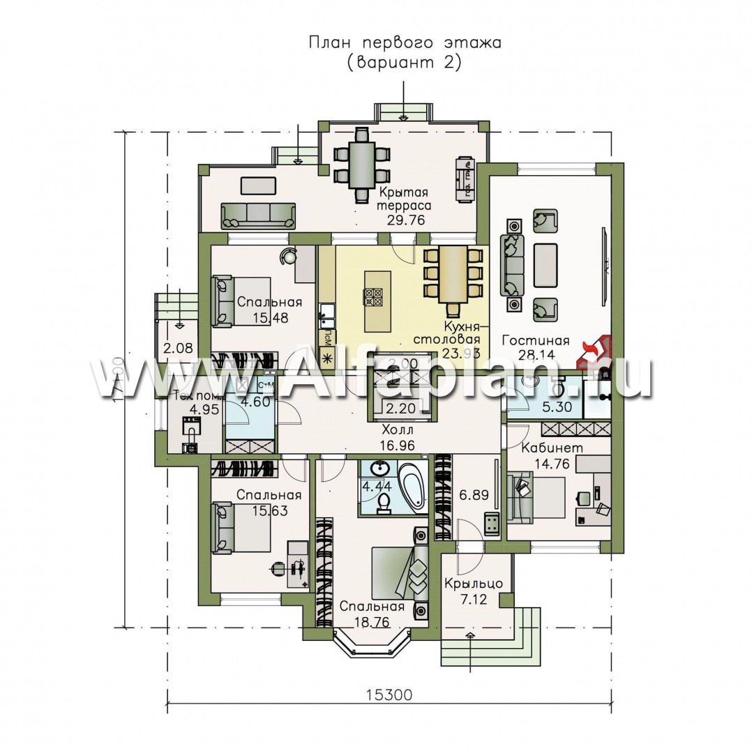 «Калипсо» - проект одноэтажного дома, с сауной и с эркером, с террасой (варианты планировки) - план дома