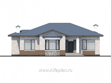 «Калипсо» - проект одноэтажного дома, с сауной и с эркером, с террасой (варианты планировки) - превью фасада дома