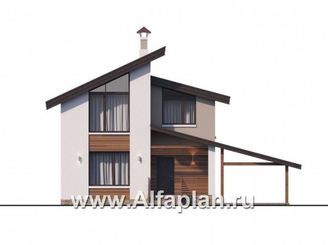 Проекты домов Альфаплан - «Оптима»- стильный небольшой дом с гаражом-навесом - превью фасада №1