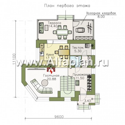 Проекты домов Альфаплан - «Сердцеед» - оригинальный и компактный коттедж - превью плана проекта №1