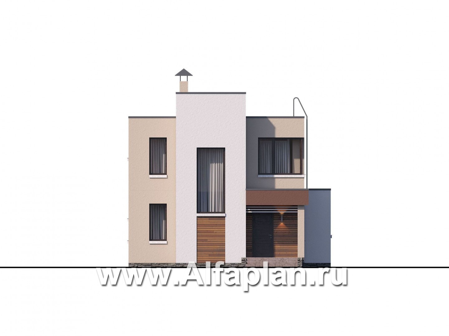 «Рациональ» - проект двухэтажного дома, в современном стиле, с плоской кровлей - фасад дома
