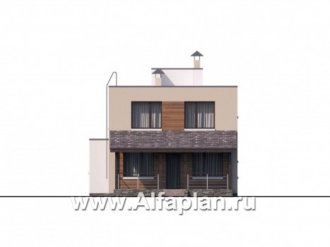 «Рациональ» - проект двухэтажного дома, в современном стиле, с плоской кровлей - превью фасада дома