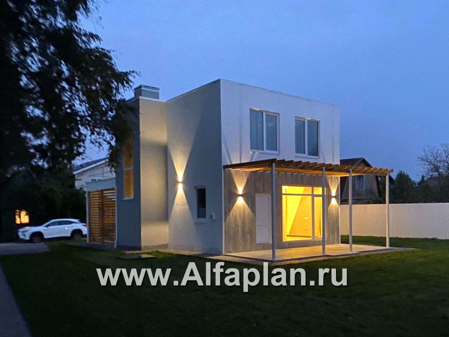 «Арс» - проект двухэтажного дома с плоской кровлей, в стиле хай-тек, для узкого участка - дизайн дома №11