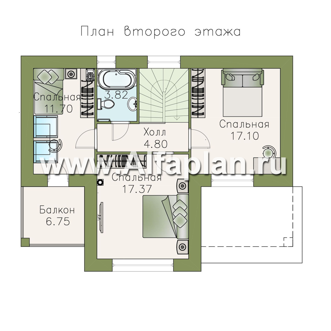 Проекты домов Альфаплан - «Ижора» - небольшой классический дом с двускатной кровлей - план проекта №2