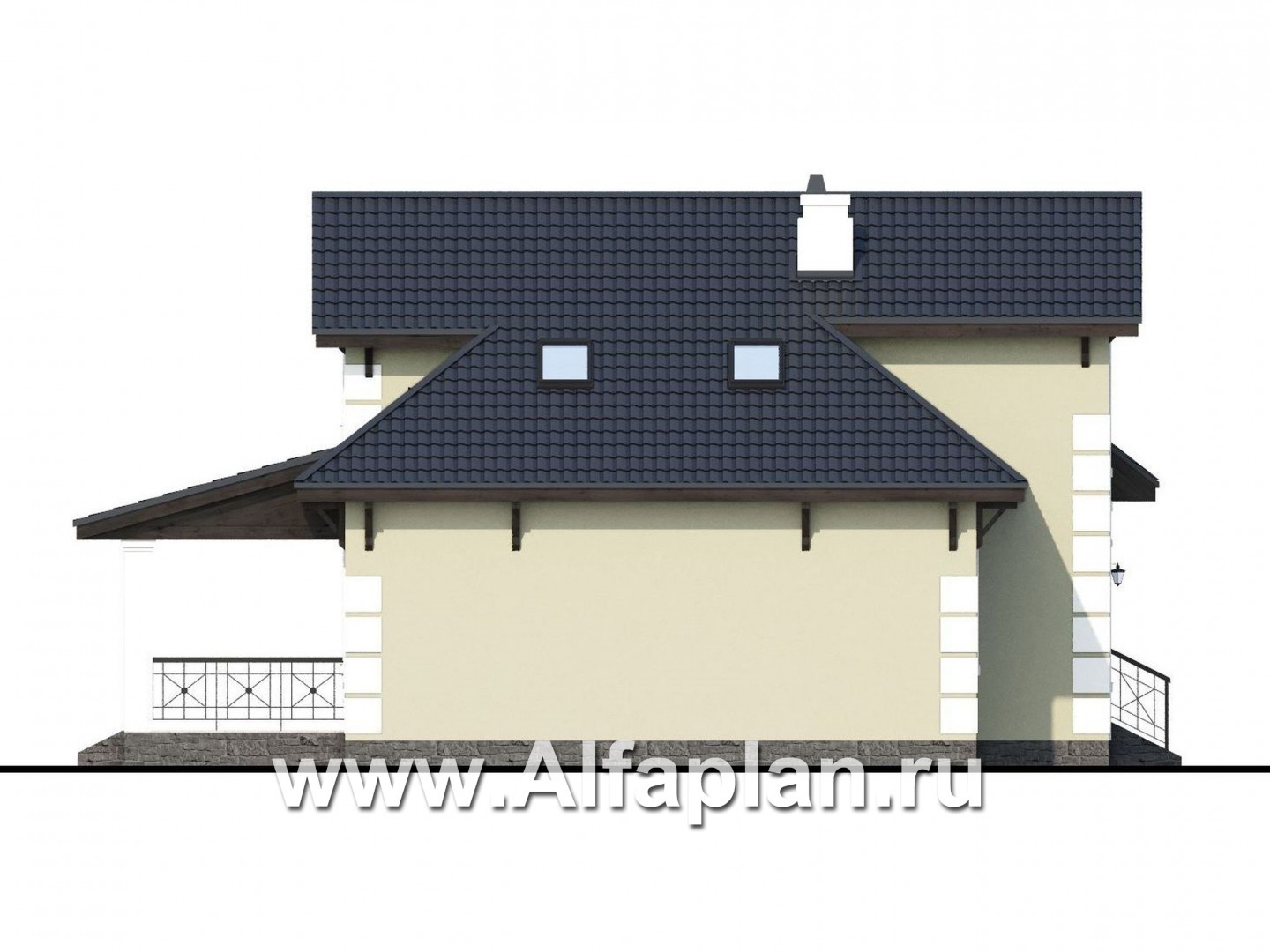 Проекты домов Альфаплан - «Простоквашино» - дом для маленького участка с жилой мансардой - изображение фасада №3