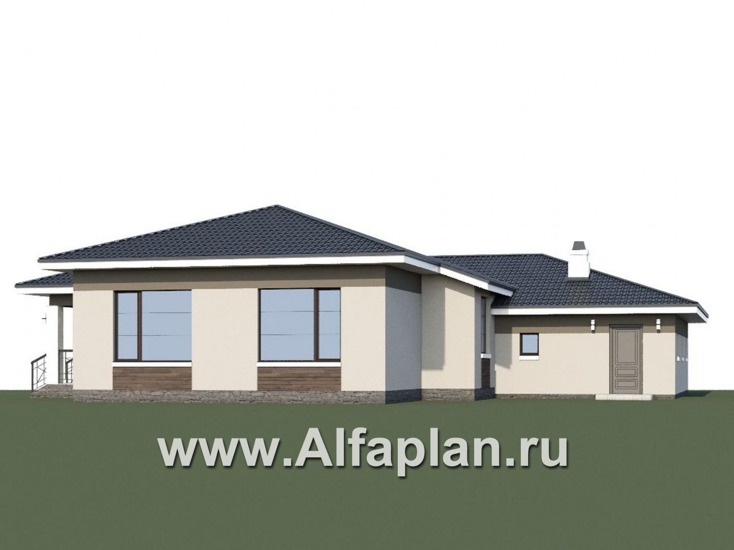«Ариадна» - проект одноэтажного дома, планировка 3 спальни, c террасой, с гаражом на 2 авто, в современном стиле - дизайн дома №1