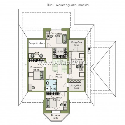 Проекты домов Альфаплан - «Валдай» - мансардный дом с гаражом и красивым эркером - превью плана проекта №2