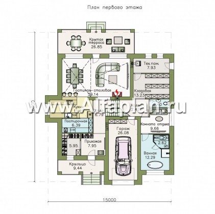 Проекты домов Альфаплан - «Мажестик» - современный коттедж в полтора этажа с гаражом - превью плана проекта №1