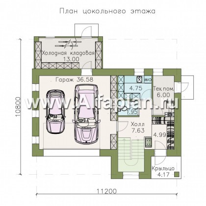 Проекты домов Альфаплан - «Альпина» - трехэтажный коттедж с гаражом для маленького участка - превью плана проекта №1