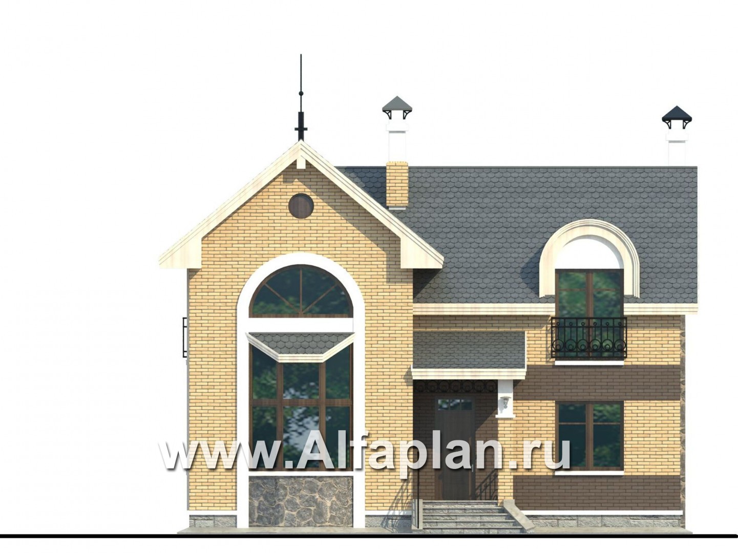 Проекты домов Альфаплан - «Фантазия» - проект двухэтажного дома дома , с эркером и с террасой - изображение фасада №1