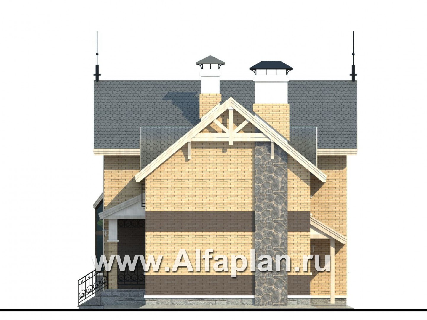 Проекты домов Альфаплан - «Фантазия» - проект двухэтажного дома дома , с эркером и с террасой - изображение фасада №2