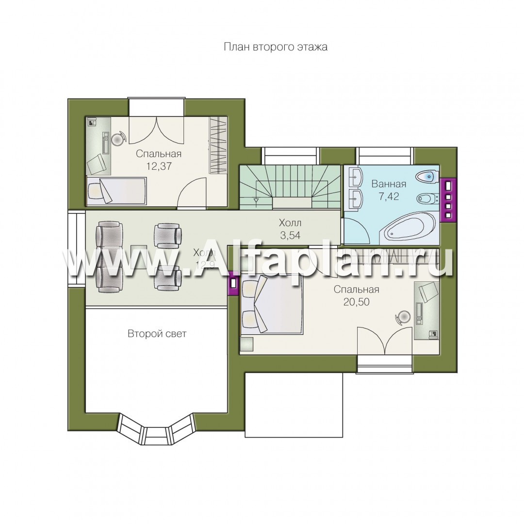 Проекты домов Альфаплан - «Фантазия» - проект двухэтажного дома дома , с эркером и с террасой - план проекта №2