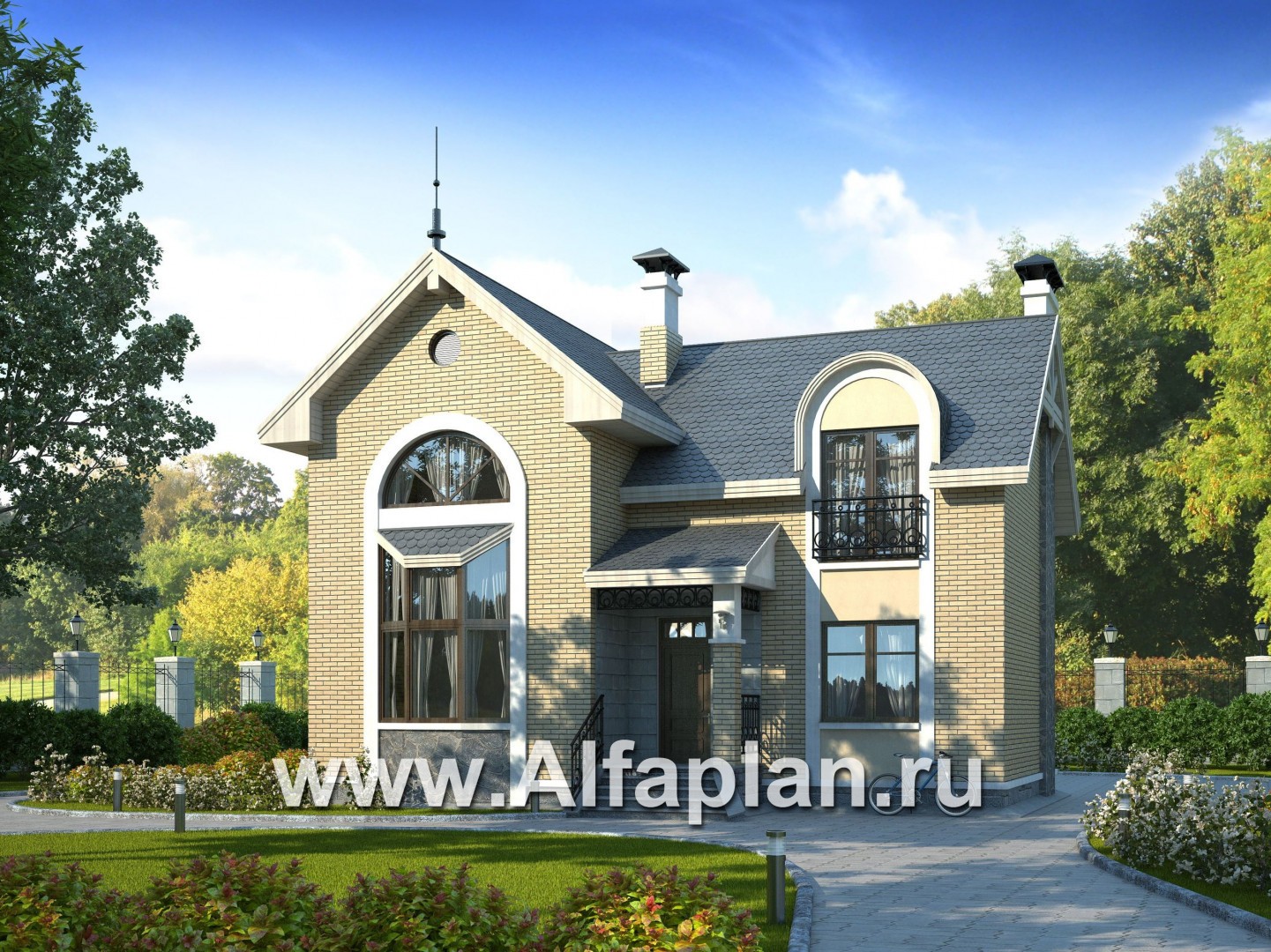 Проекты домов Альфаплан - «Фантазия» - проект двухэтажного дома дома , с эркером и с террасой - основное изображение