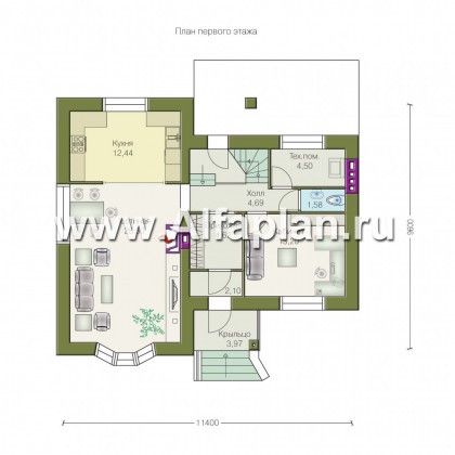 Проекты домов Альфаплан - «Фантазия» - проект двухэтажного дома дома , с эркером и с террасой - превью плана проекта №1