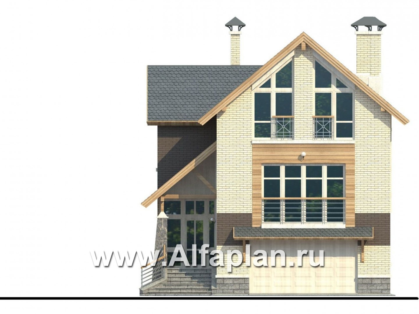 Проекты домов Альфаплан - «Экспрофессо»- компактный трехэтажный коттедж - изображение фасада №1