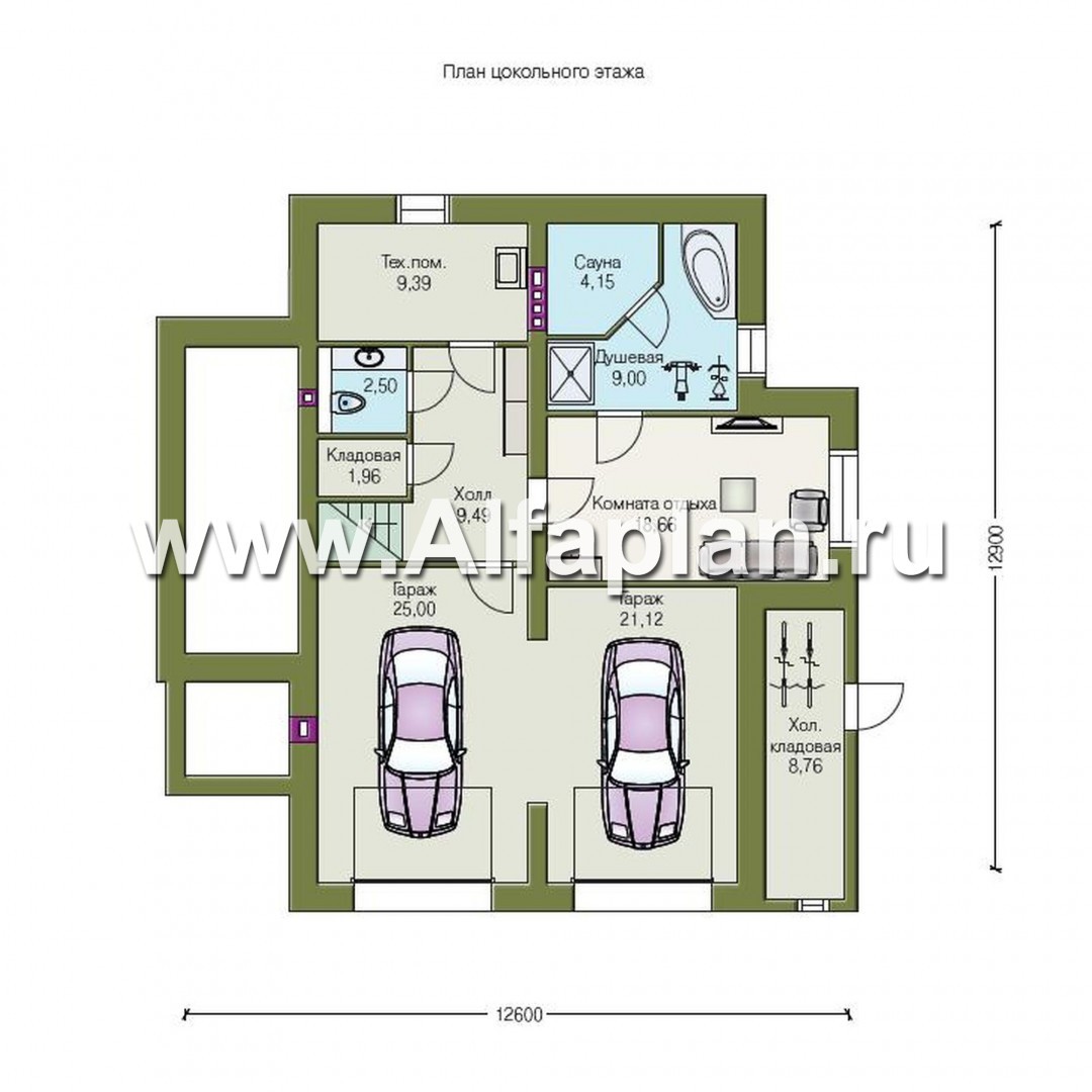 Проекты домов Альфаплан - «Юсупов» - особняк с просторной гостиной - изображение плана проекта №1