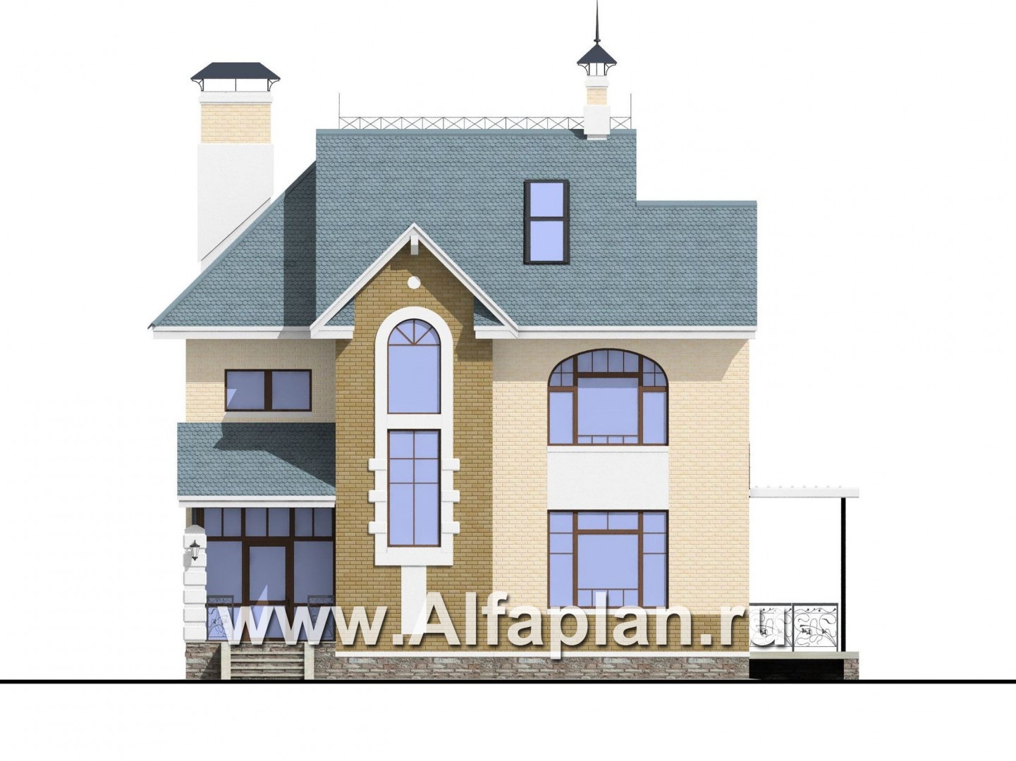 Проекты домов Альфаплан - «Дипломат» - загородный дом с бильярдной - изображение фасада №1