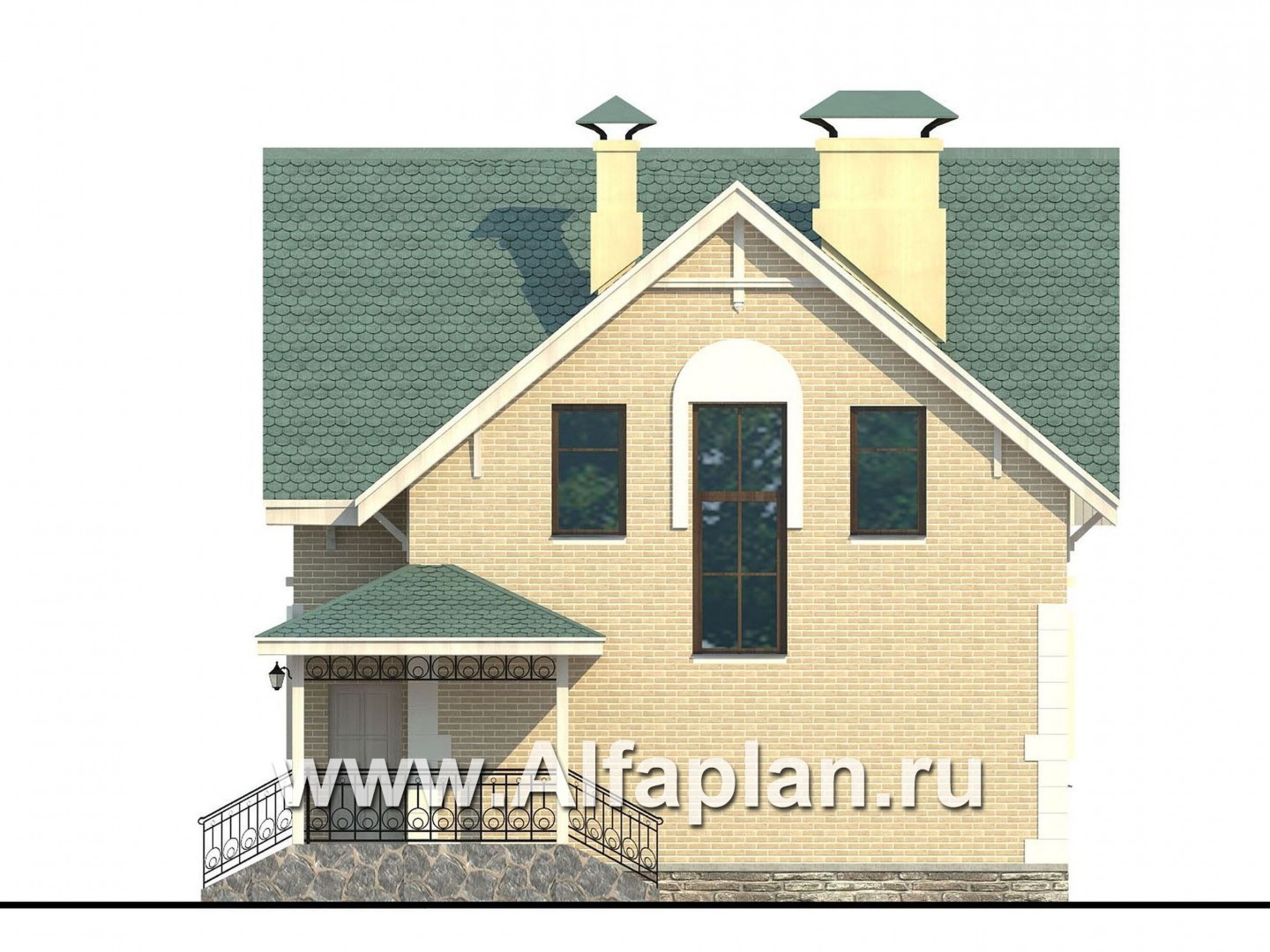 Проект дома с мансардой из газобетона «Оптима», открытая планировка, фото - фасад дома