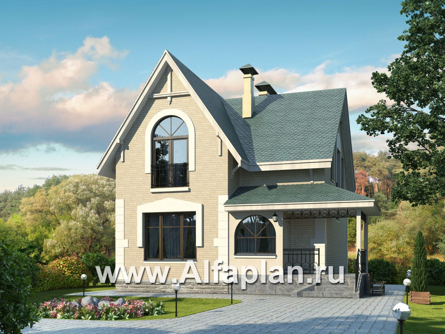 Проект дома с мансардой из газобетона «Оптима», открытая планировка, фото - основное изображение