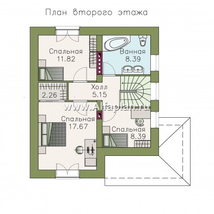 Проект дома с мансардой из газобетона «Оптима», открытая планировка, фото - превью план дома