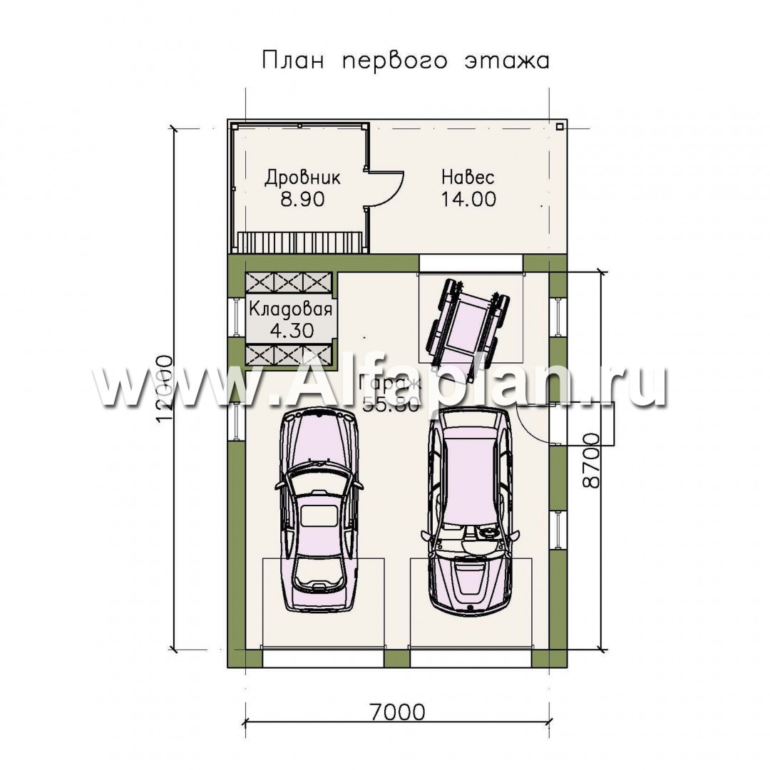 Проекты домов Альфаплан - Гараж на два автомобиля с кладовой и дровником - план проекта №1