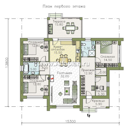 Проекты домов Альфаплан - «Магнолия» — плоскокровельный коттедж с удобной планировкой - превью плана проекта №1