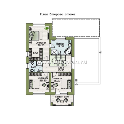 Проекты домов Альфаплан - «Футура» - современный двухэтажный дом с плоской кровлей - превью плана проекта №2