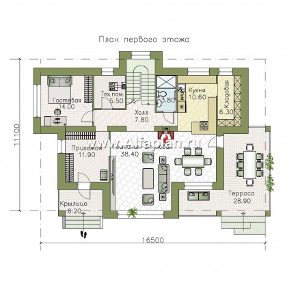 Проекты домов Альфаплан - «Фрида» - проект современного двухэтажного дома с удобной планировкой - превью плана проекта №1