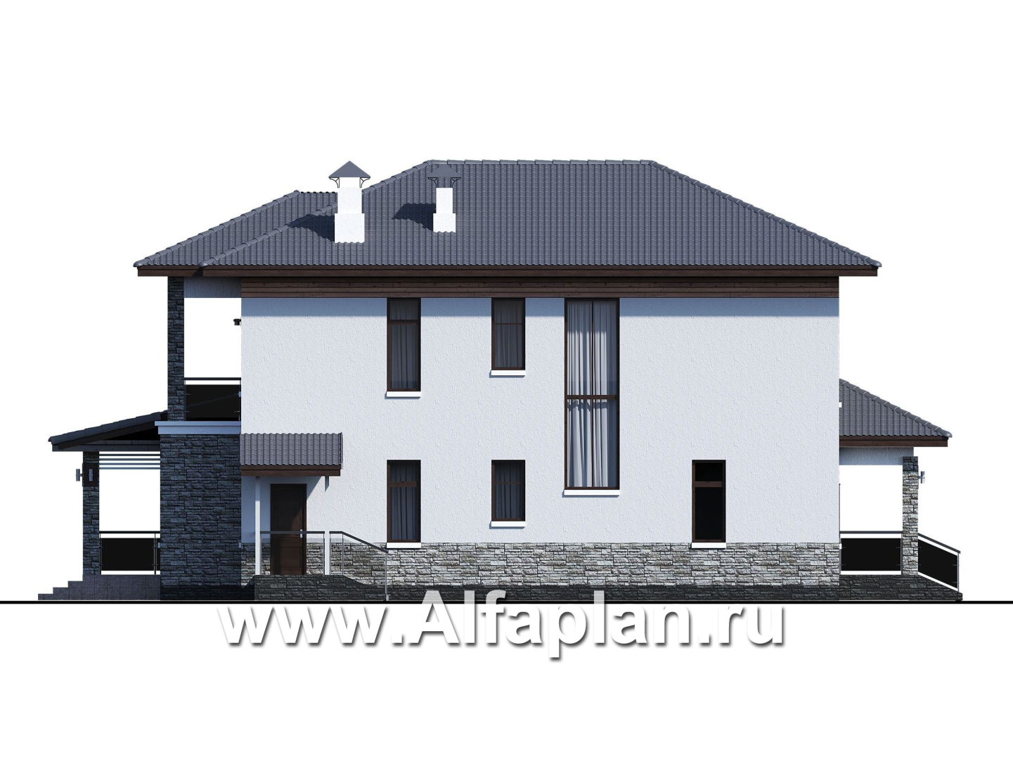 Проекты домов Альфаплан - «Отражение» - двухэтажный дом для большой семьи - изображение фасада №3