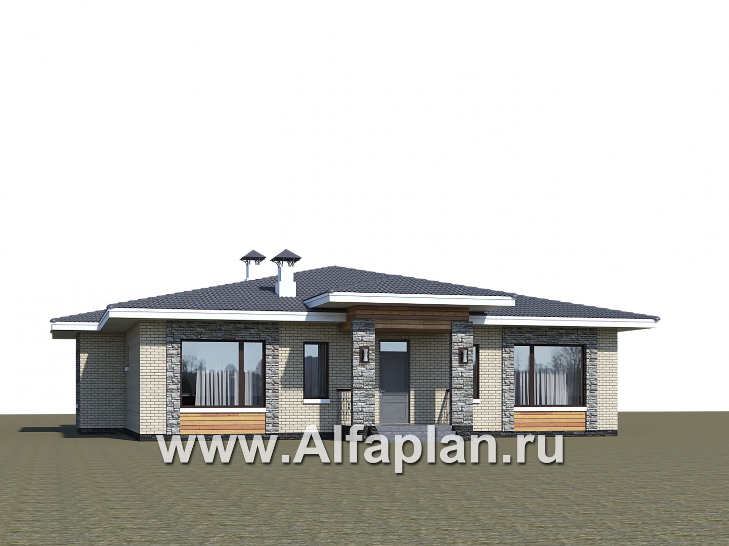 Проекты домов Альфаплан - «Аккорд» - просторный одноэтажный дом с симметричными фасадами - дополнительное изображение №1