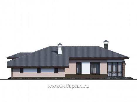 «Каллиопа» - проект одноэтажного дома, 2 спальни, с террасой и с расширенным гаражом, в современном стиле - превью фасада дома