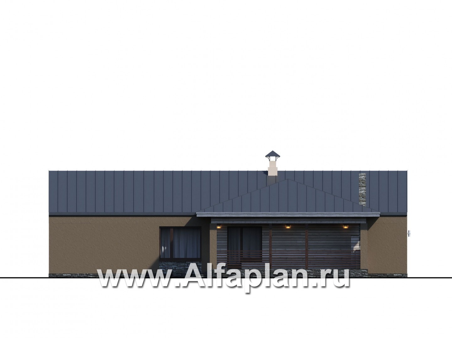 Проекты домов Альфаплан - «Аркада» - современный одноэтажный дом с террасой и большим гаражом - изображение фасада №2