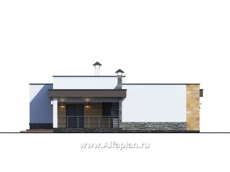 Проекты домов Альфаплан - «Ниагара» - современный одноэтажный коттедж с плоской кровлей - превью фасада №2