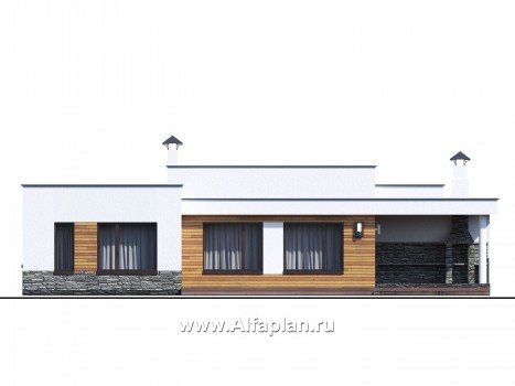 Проекты домов Альфаплан - «Мадейра» - стильный одноэтажный дом с плоской кровлей - превью фасада №3