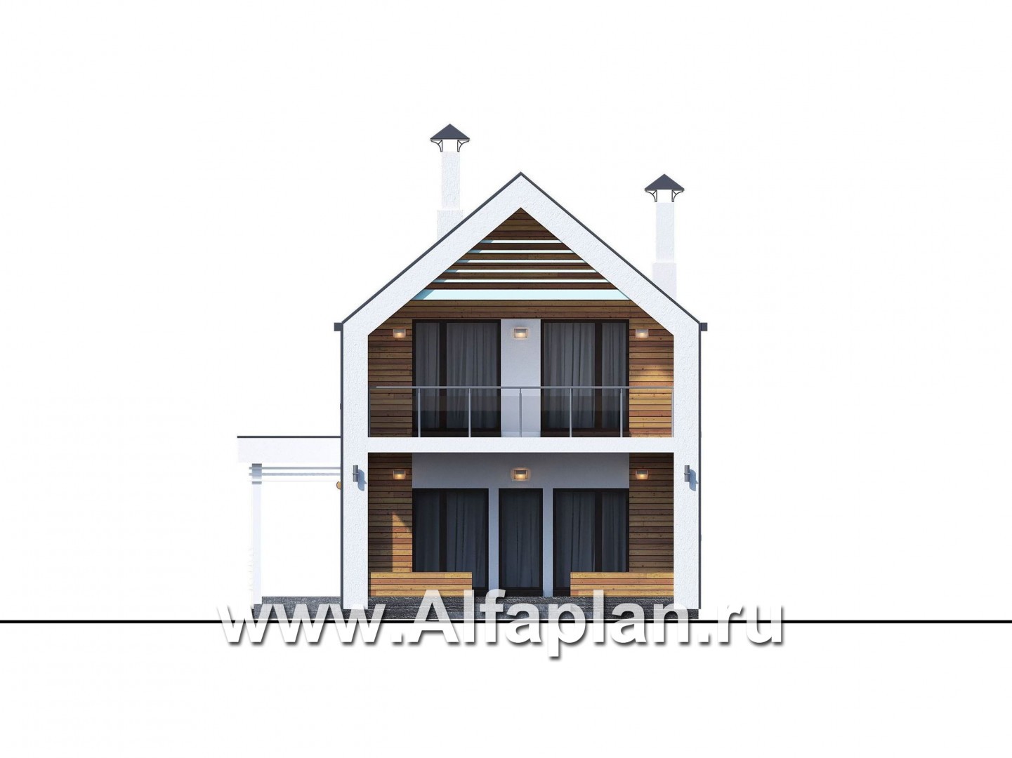 «Барн» - проект дома с мансардой, современный стиль барнхаус, с сауной, с террасой и балконом - фасад дома