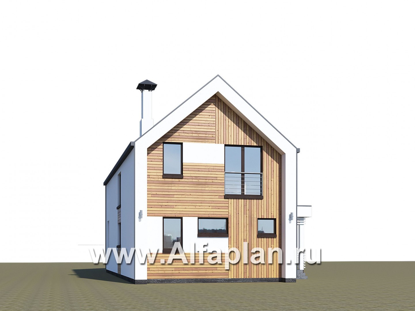 «Барн» - проект дома с мансардой, современный стиль барнхаус, с сауной, с террасой и балконом - дизайн дома №1