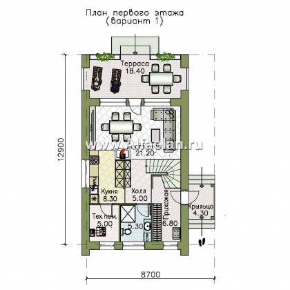 «Барн» - проект дома с мансардой, современный стиль барнхаус, с сауной, с террасой и балконом - превью план дома