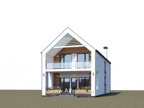 «Барн» - проект дома с мансардой, современный стиль барнхаус, с сауной, с террасой и балконом - превью дополнительного изображения №2