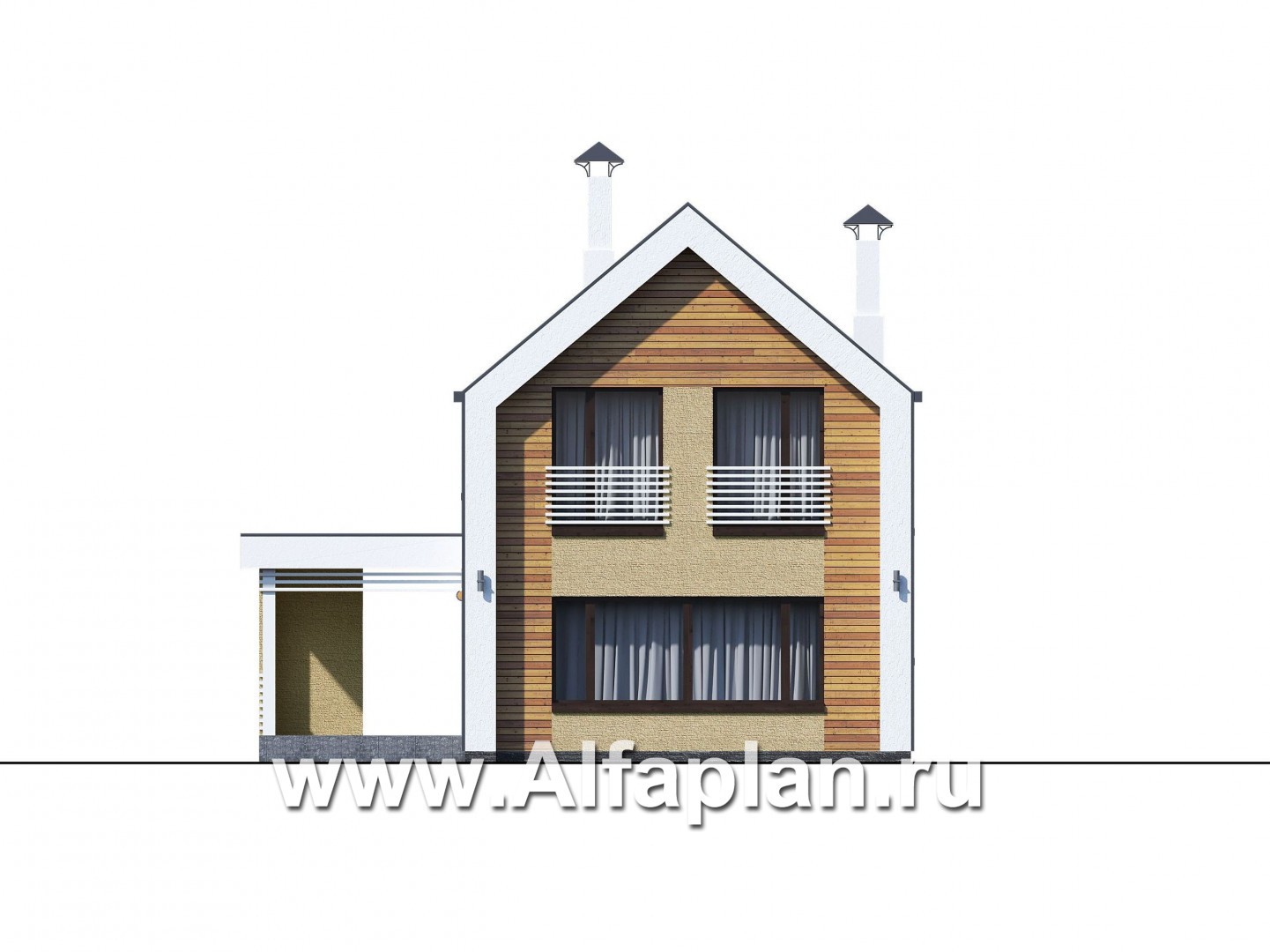 Проекты домов Альфаплан - «Барн» - современный мансардный дом с боковой террасой - изображение фасада №3