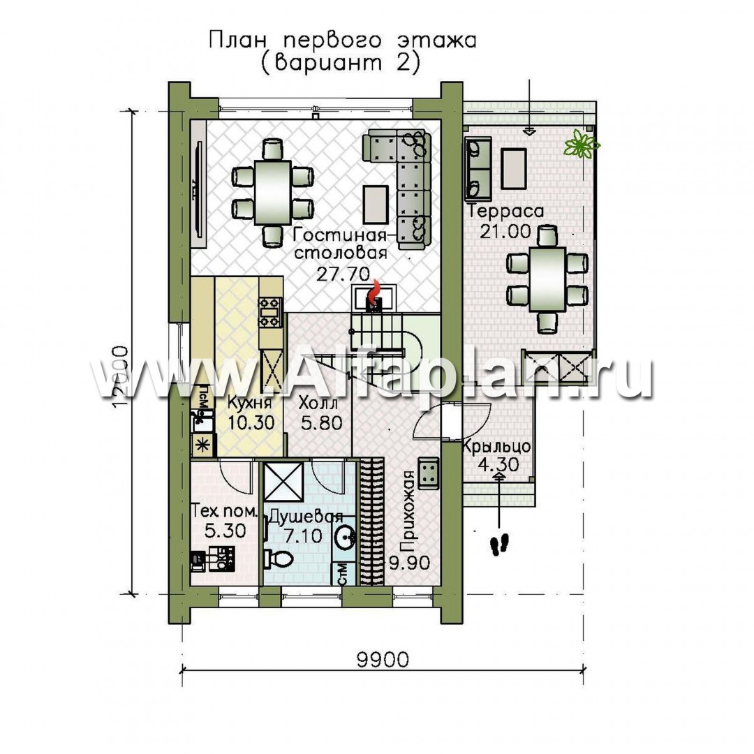 Проекты домов Альфаплан - «Барн» - современный мансардный дом с боковой террасой - изображение плана проекта №2