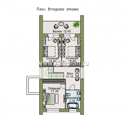 Проекты домов Альфаплан - «Барн» - современный мансардный дом с боковой террасой и балконом - превью плана проекта №2