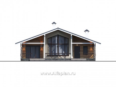 Проекты домов Альфаплан - «Вектор Плюс» - одноэтажный дом с тремя спальнями, террасой и сауной - превью фасада №1