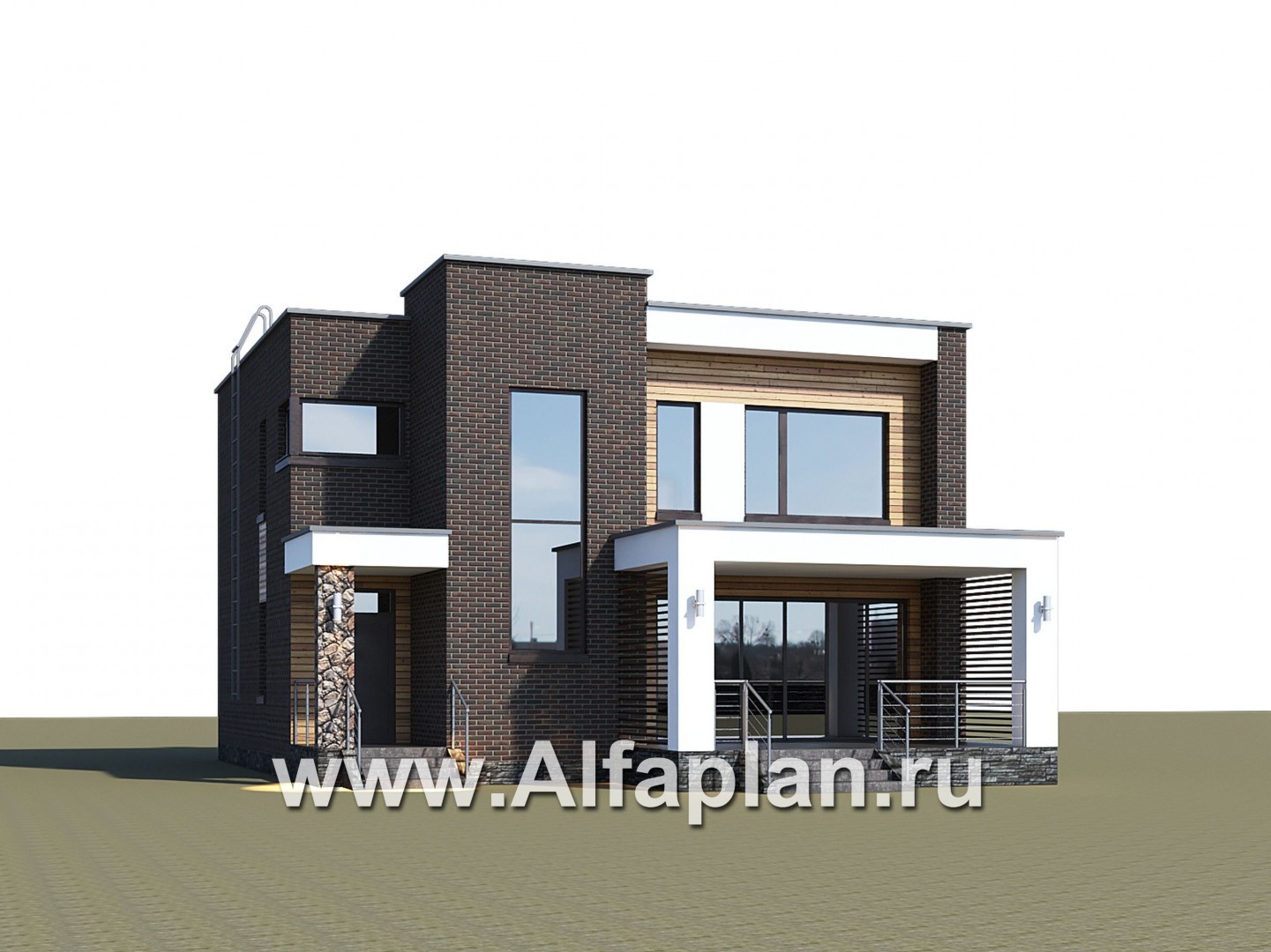 Проекты домов Альфаплан - «Эрго» - проект двухэтажного дома с плоской кровлей 10х10м - дополнительное изображение №1